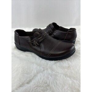 Clarks Soft Cushion Women’s 6.5M Brown Leather Shoes Casual Comfort Slip On.